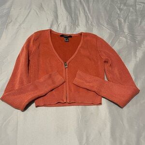 Orange zip up cropped sweater top